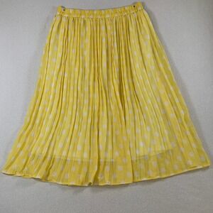 Her Destiny Women's XL Yellow Polka Dot Pleated Midi Skirt Elastic Waist Lined